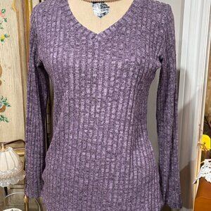 Light Weight Wide Wale Ribbed Sweater Women's Marled Purple Knit